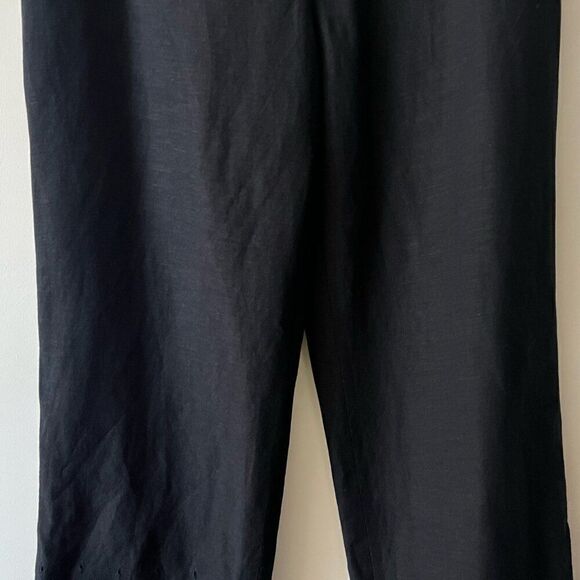 Ann Taylor Loft Pants 14 Womens Embroidered Scalloped Eyelet Bottom Black Linen - Picture 3 of 9